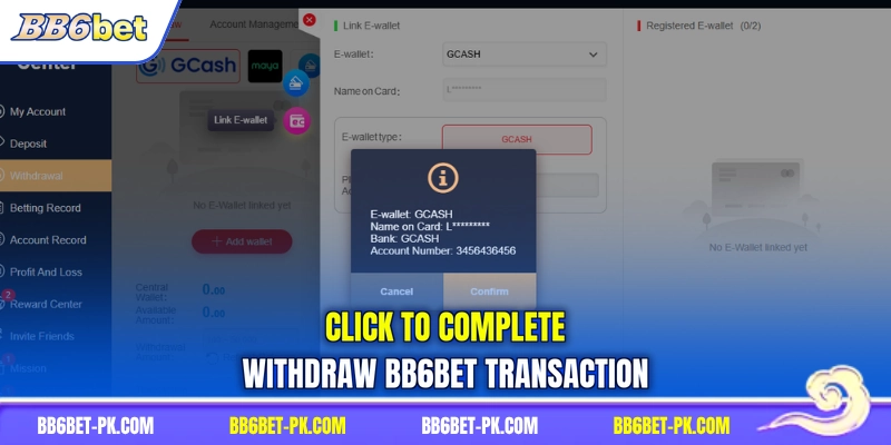 Click to complete withdraw BB6bet transaction