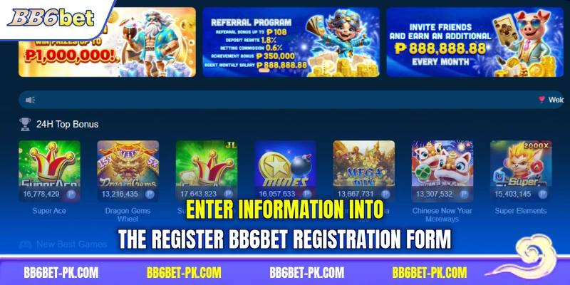Enter information into the register BB6bet registration form